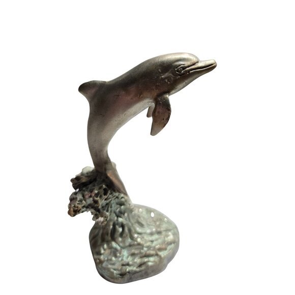 Dolphin Sculpture Fine Pewter Statue Signed Peter Sedlow By Masterworks 1993 - Picture 1 of 7